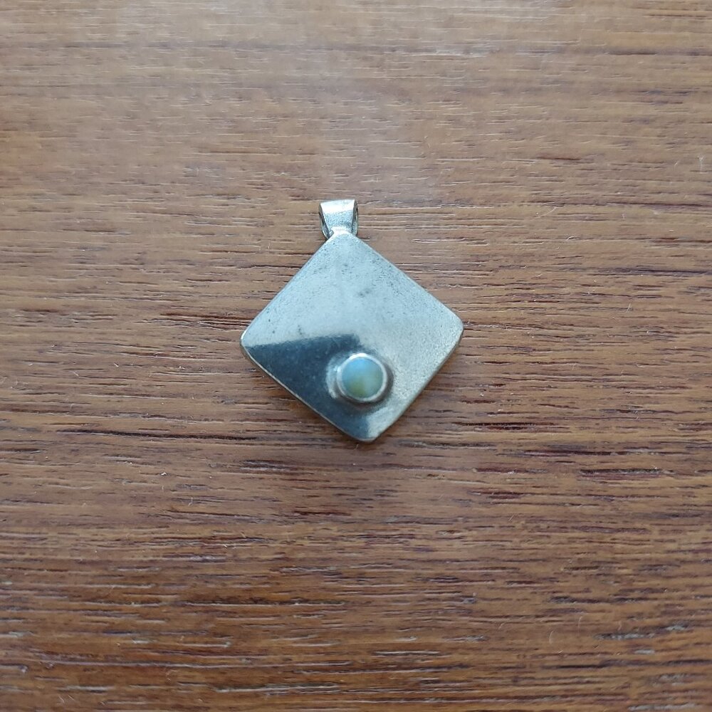 Vintage Danforth Pewter & Aqua Enamel Square Pendant or Charm